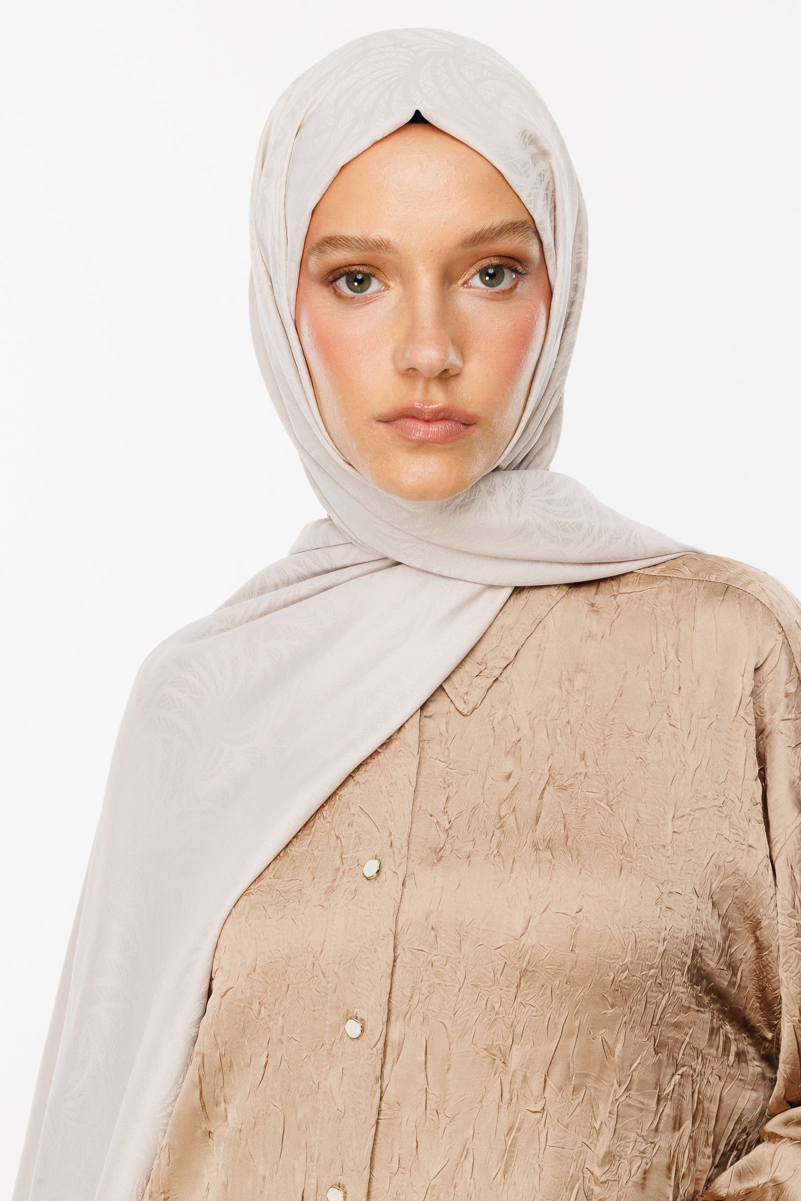 Artemis Pattern Silk Jacquard Shawl - Stone Color