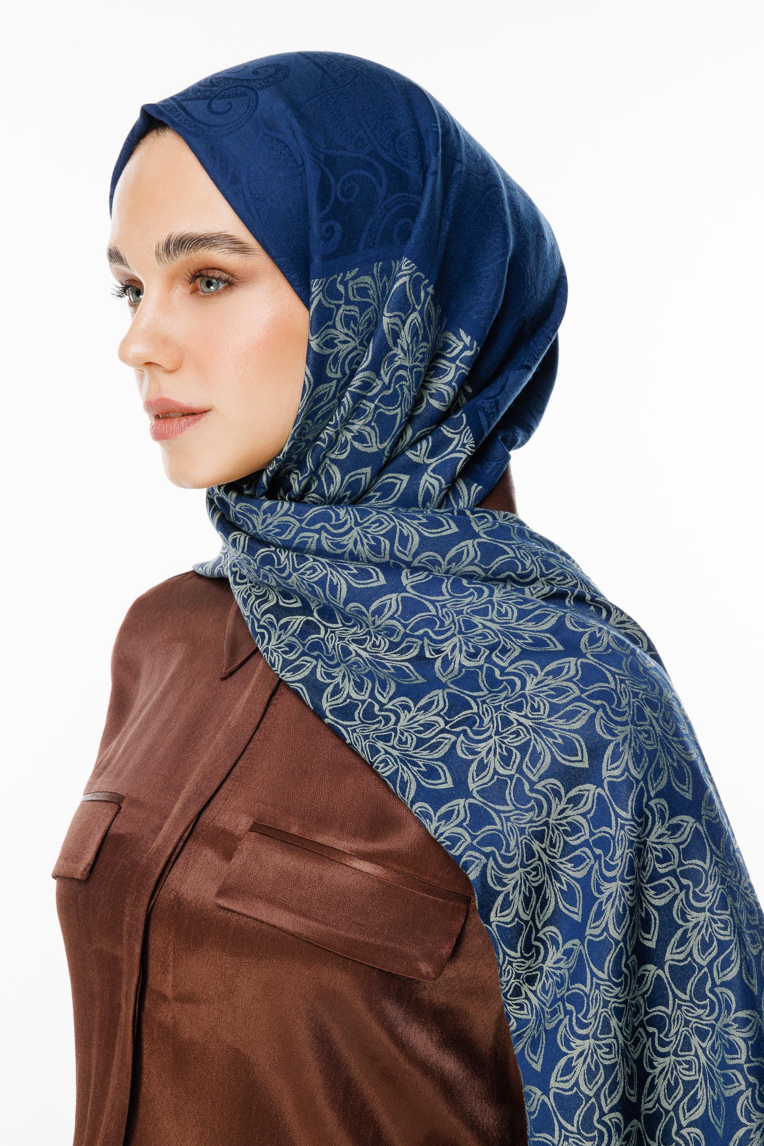 Nora Pattern Double-Sided Shawl - Navy Blue-Aqua Green