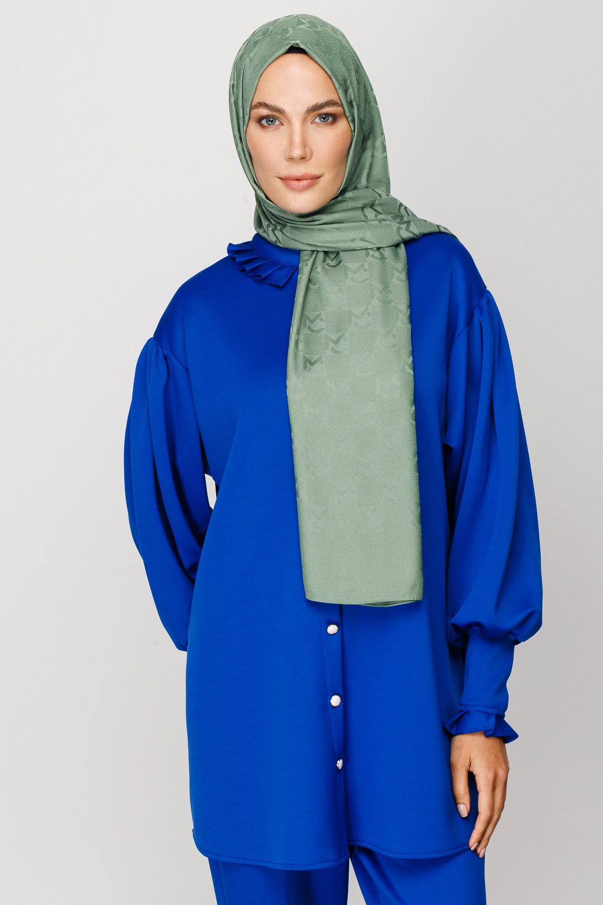 MC Pattern Jacquard Shawl - Mold Green