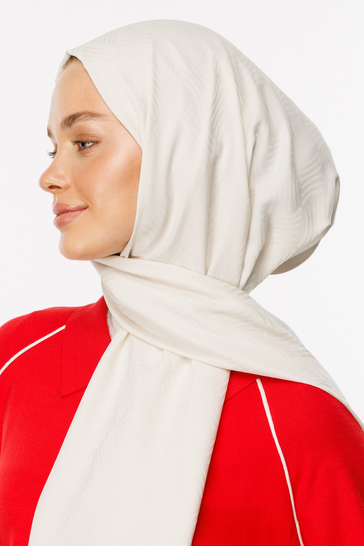 Aura Pattern Silk Jacquard Shawl - Pearl