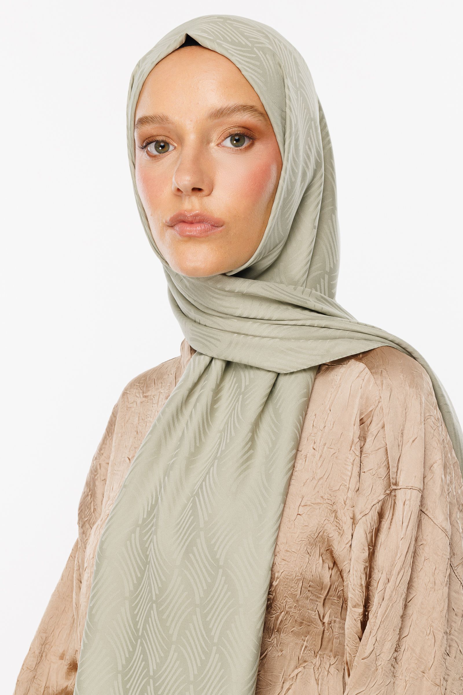 Aura Pattern Silk Jacquard Shawl - Sage