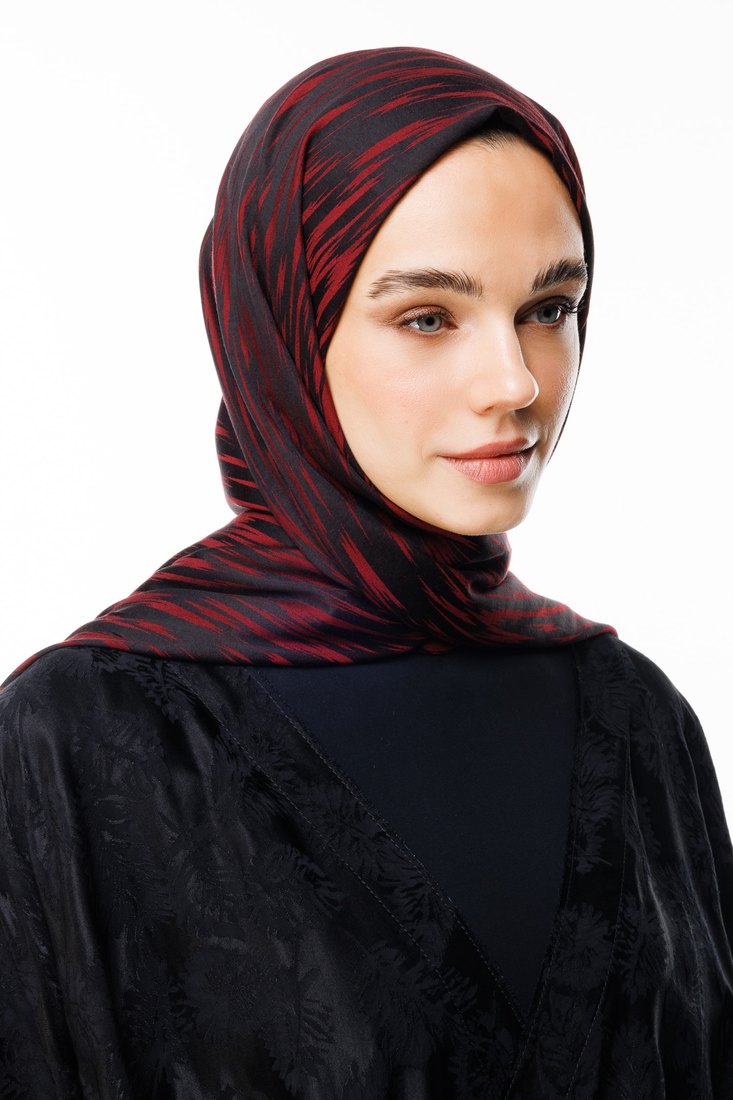 Selis Desen Çift Taraflı Şal - Siyah-Bordo
