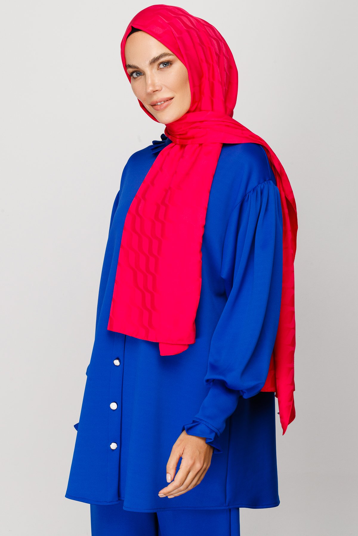 Wave Pattern Silky Jacquard Shawl - Fuchsia