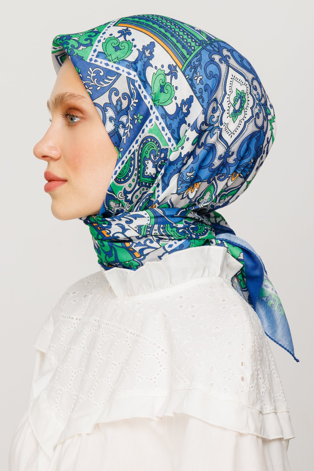 40 Patch Pattern Digital Soft Scarf - İndigo