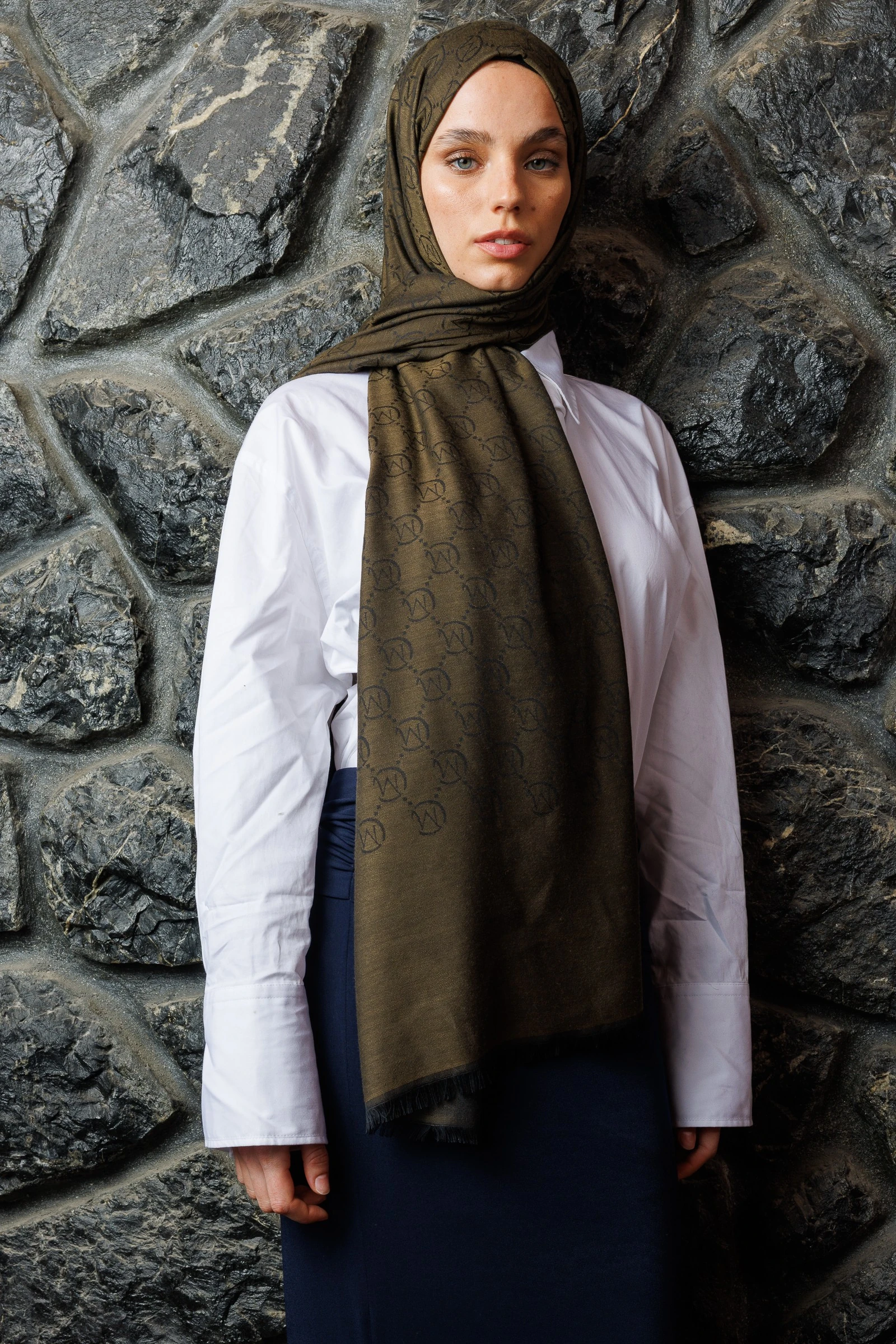 Wool Silk Shawl - Oil Green