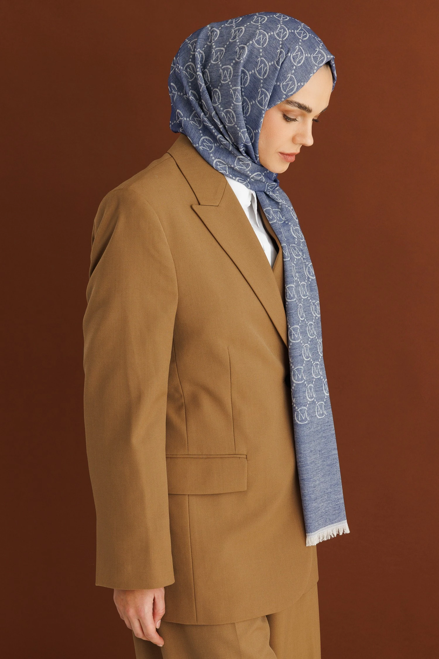 Yün İpek Şal - Gök Mavisi