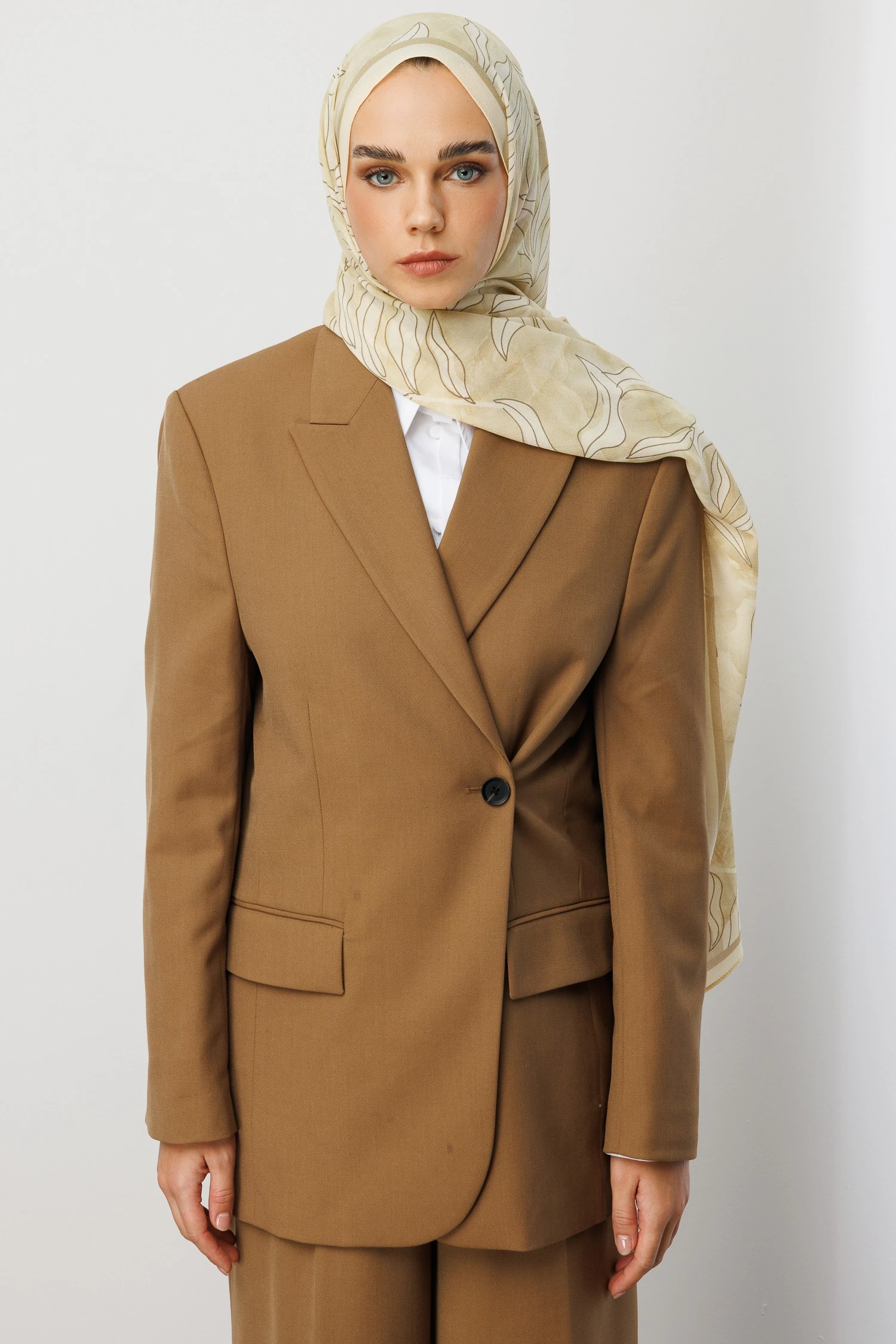 Frond Pattern Hebei Silk Shawl - Cream