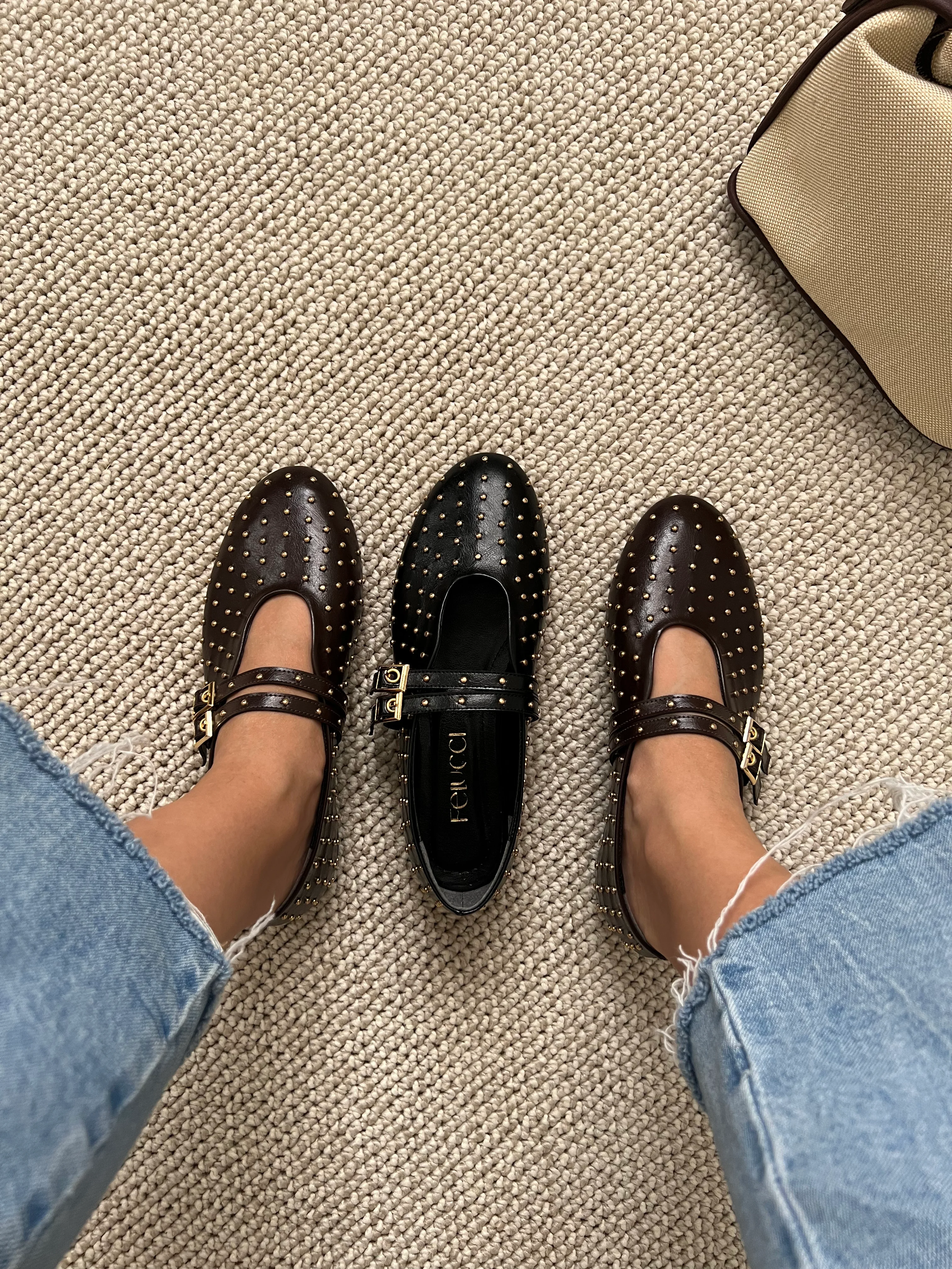 Zımba Detaylı Çift Tokalı Acı Kahve Babet