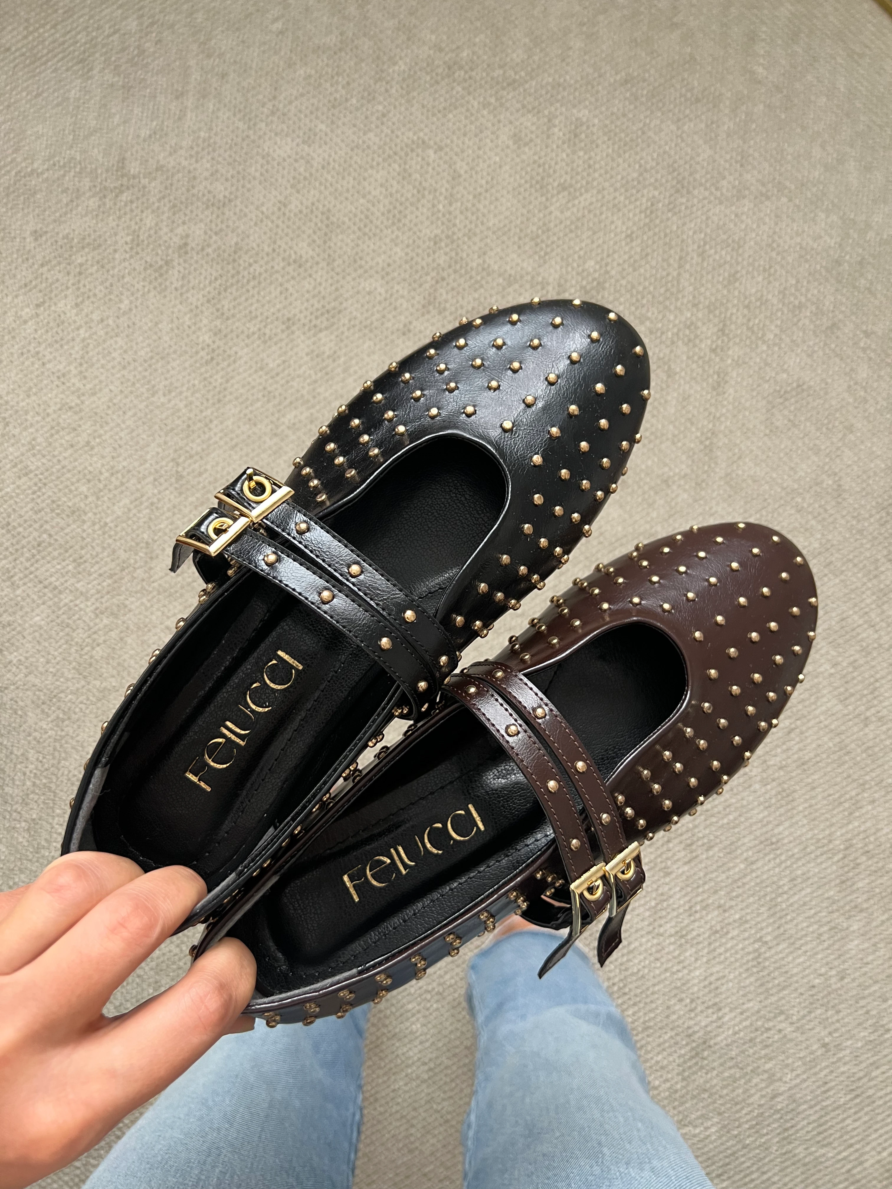 Zımba Detaylı Çift Tokalı Acı Kahve Babet