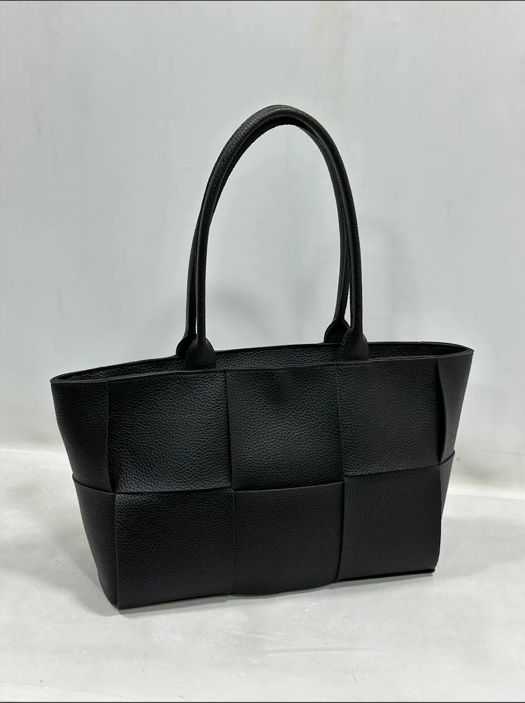 Siyah Örgü Desenli Deri Omuz Çantası