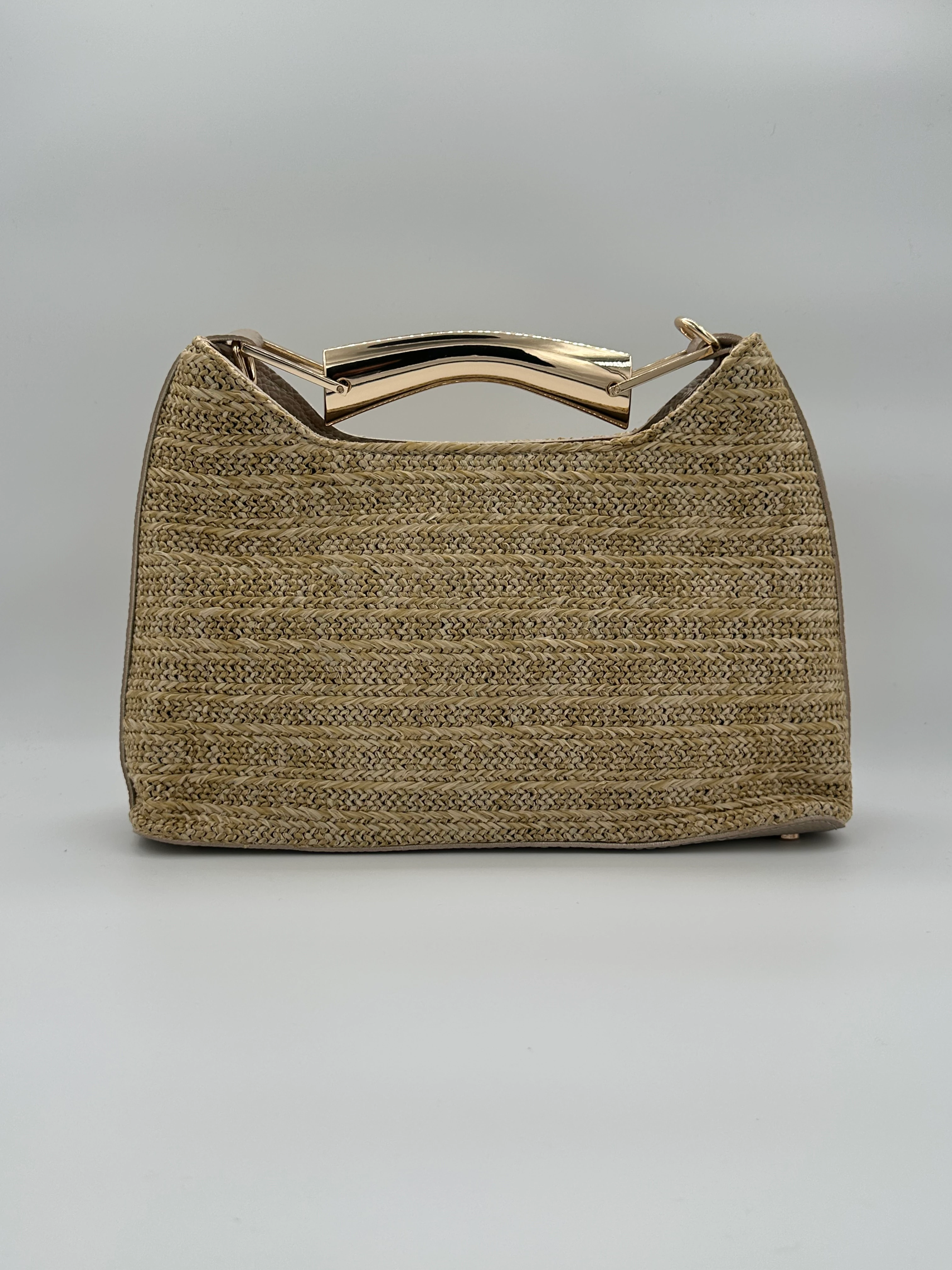 Altın Sap Detaylı Hasır Çanta