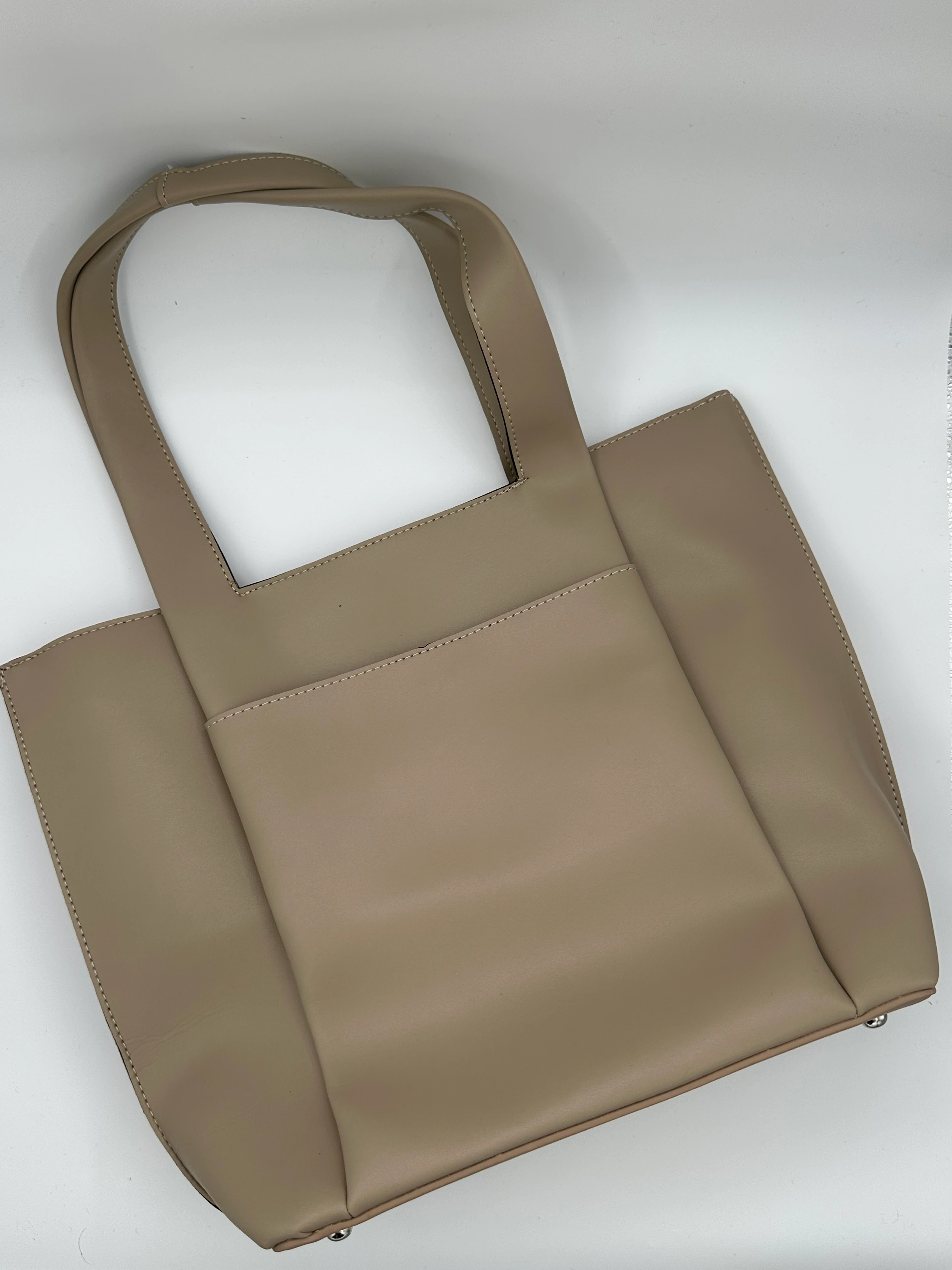 Büyük Cep Detaylı Deri Çanta - Vizon