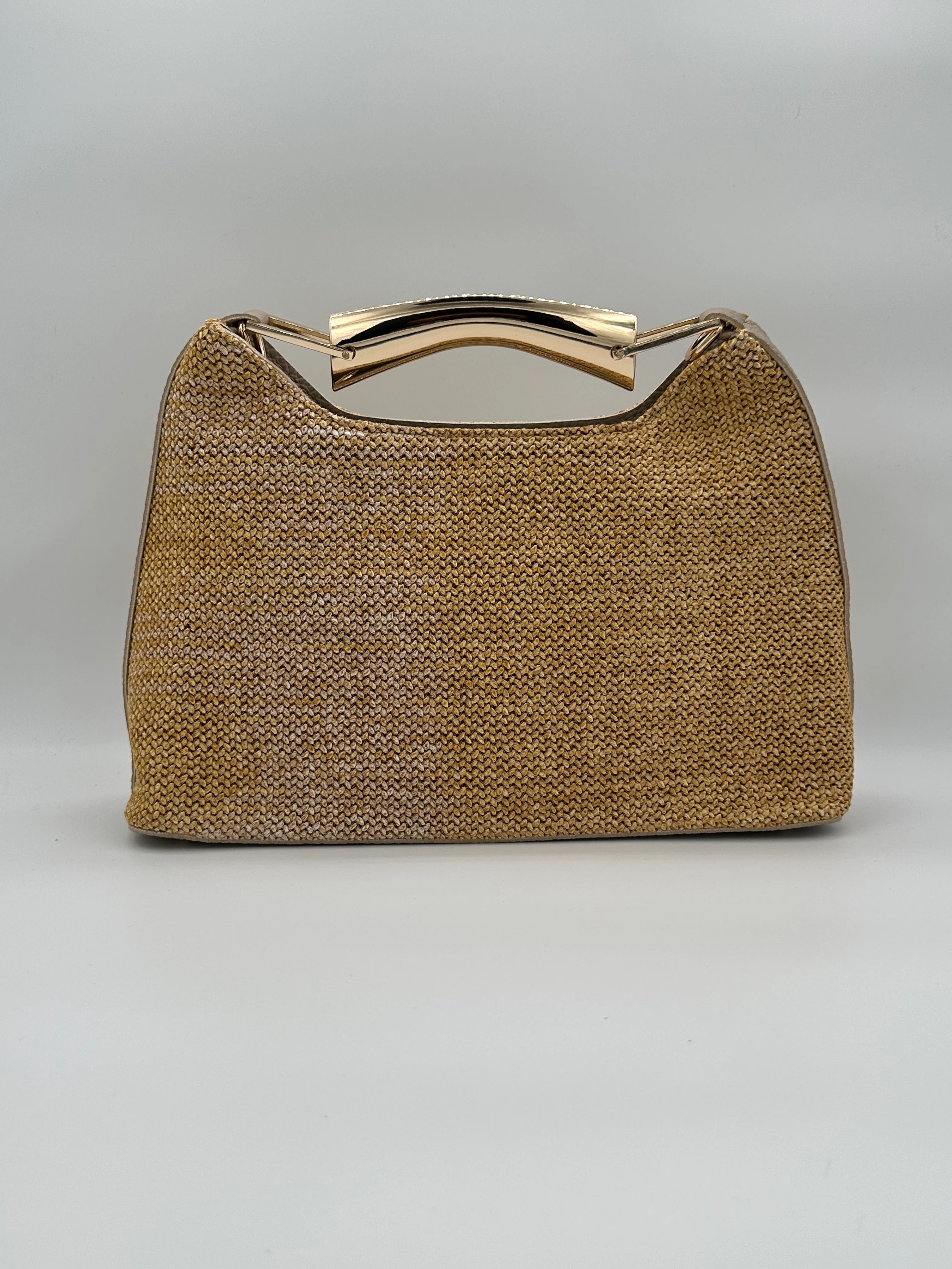 Altın Sap Detaylı Hasır Çanta - Bohem Dokulu