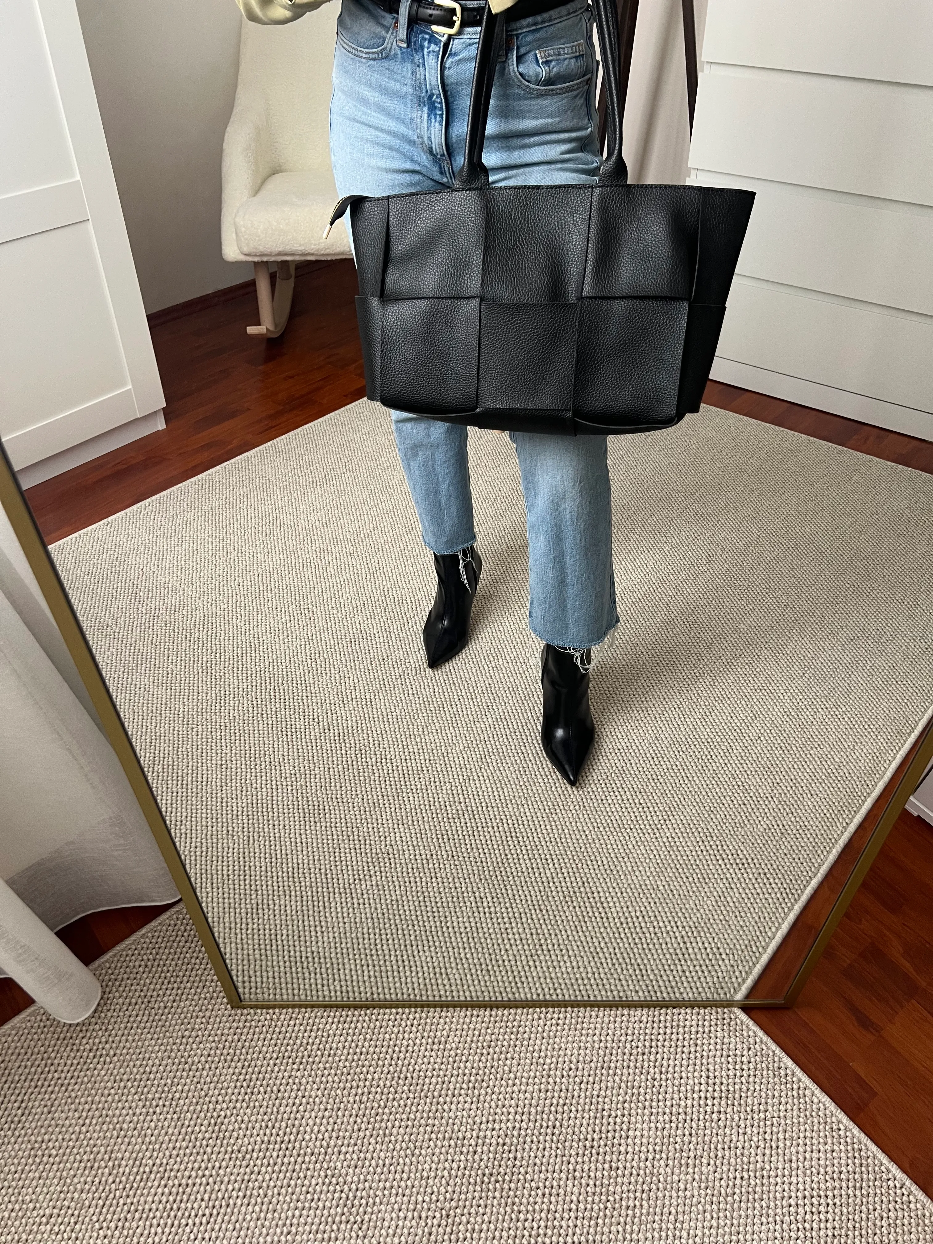 Siyah Örgü Desenli Deri Omuz Çantası