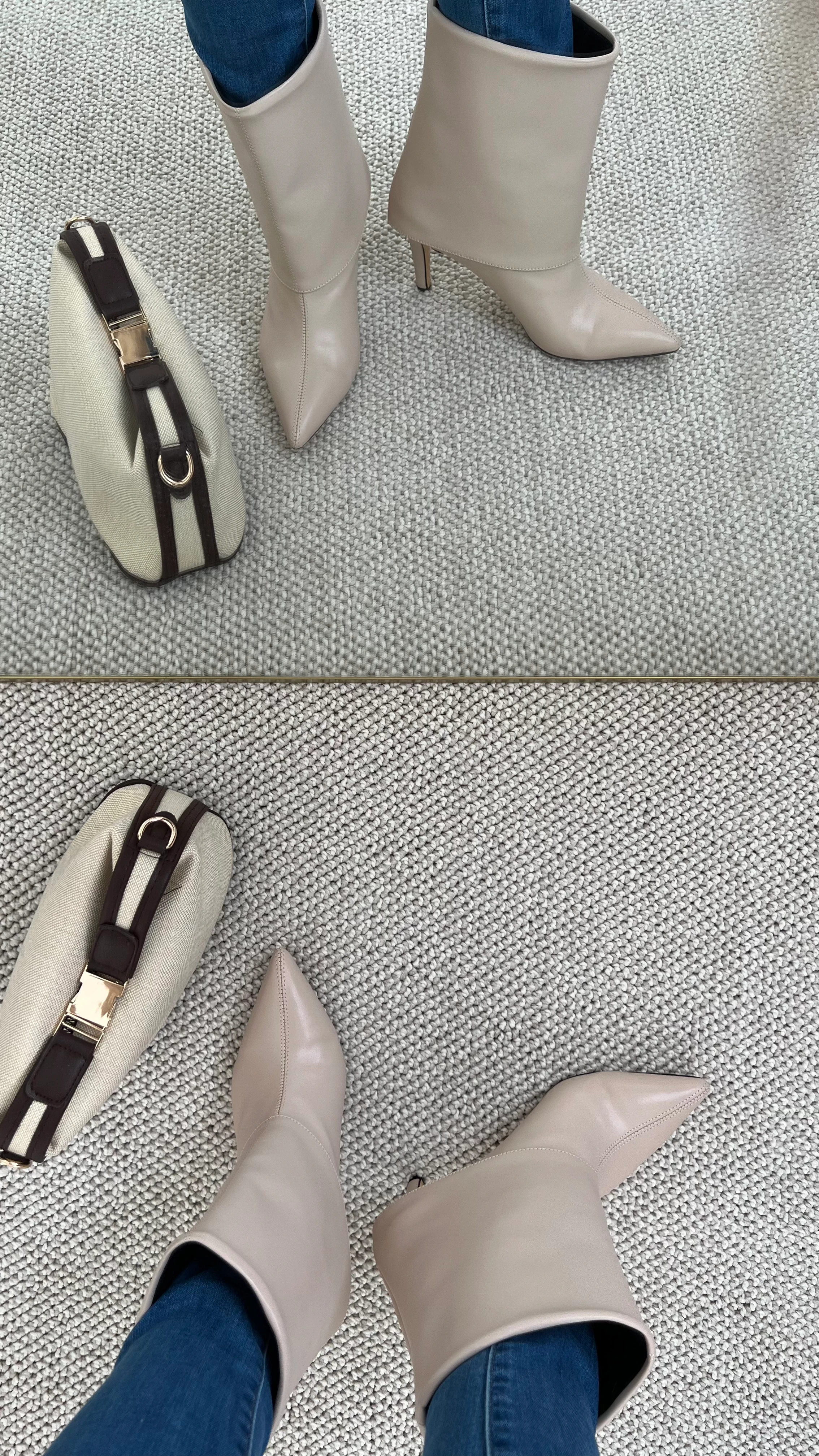 Tozluk Detaylı İçi Yünlü Bej Topuklu Deri Bot