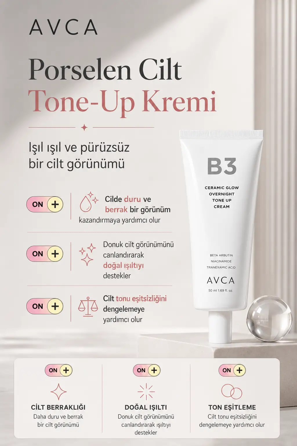B3 Ceramic Glow Overnight Tone Up Cream 50 ml - Avca