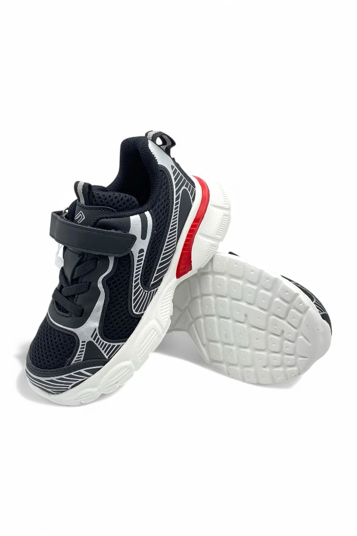 Rahat Hafif Ortopedik Taban Cırtlı Çocuk Spor Ayakkabı - Siyah