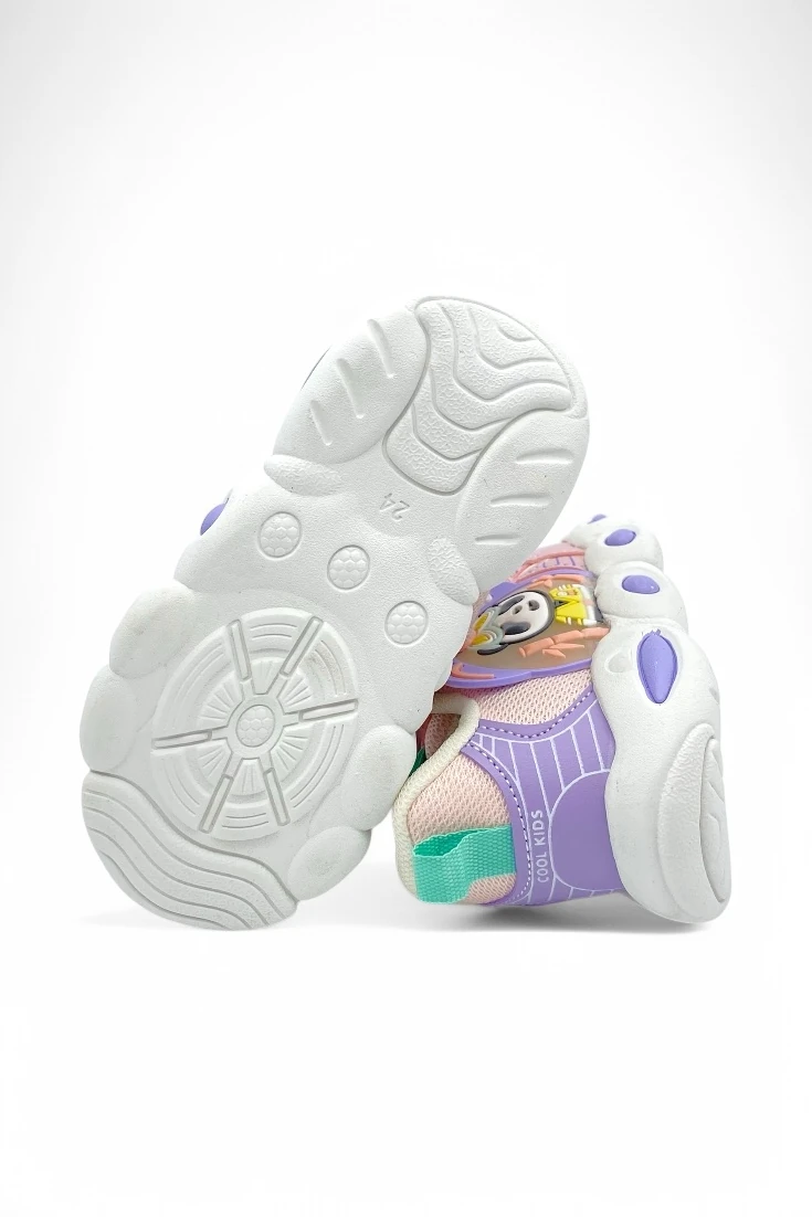 Renkli Panda Baskılı Cırtlı Ortopedik Taban Çocuk Spor Ayakkabı - Somon