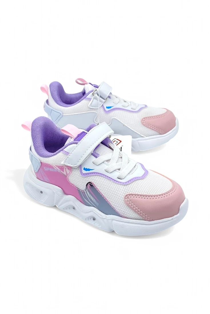 Işıklı Cırtlı Ortopedik Taban Çocuk Spor Ayakkabı - Pudra