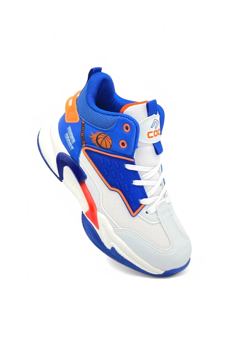 Ortopedik Taban Çocuk Basketbol Spor Ayakkabı - Beyaz Saks