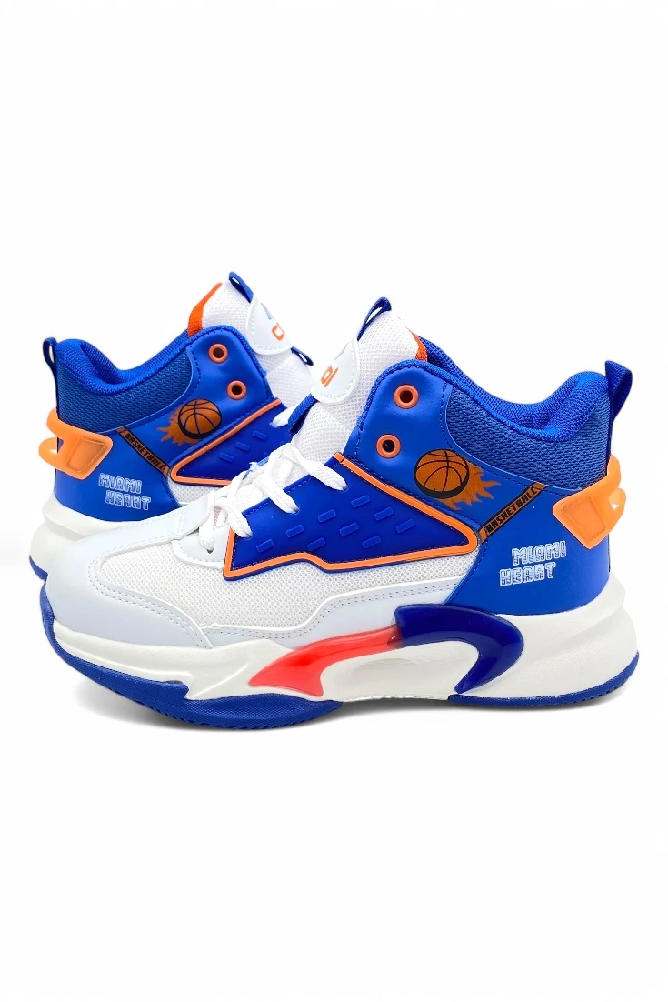 Ortopedik Taban Çocuk Basketbol Spor Ayakkabı - Beyaz Saks