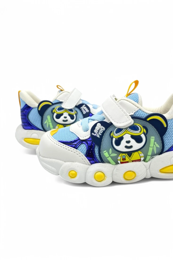 Renkli Panda Baskılı Cırtlı Ortopedik Taban Çocuk Spor Ayakkabı - Mavi 