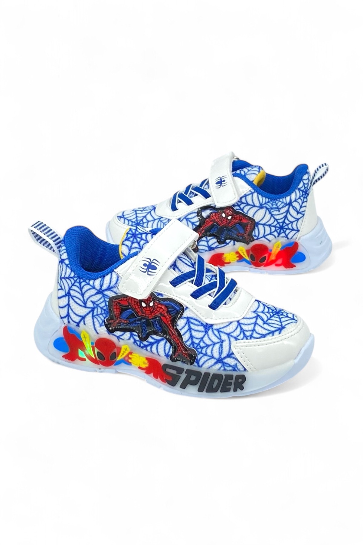 Spider Temalı Işıklı Çocuk Spor Ayakkabısı – Beyaz Saks