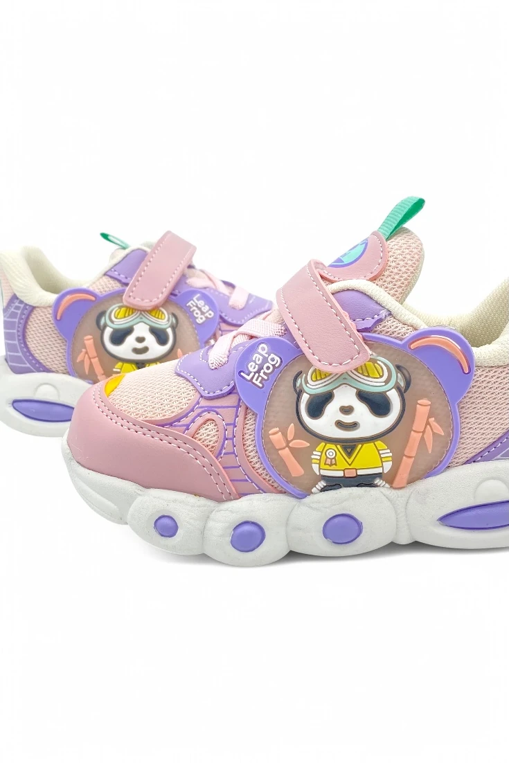 Renkli Panda Baskılı Cırtlı Ortopedik Taban Çocuk Spor Ayakkabı - Somon