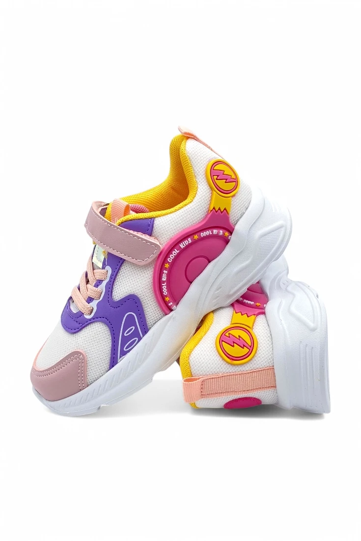 Renkli Hafif Ortopedik Taban Cırtlı Çocuk Spor Ayakkabı - Beyaz 