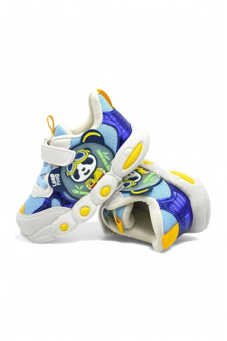 Renkli Panda Baskılı Cırtlı Ortopedik Taban Çocuk Spor Ayakkabı - Mavi 