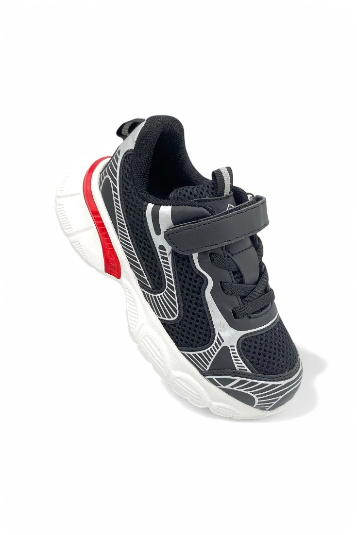 Rahat Hafif Ortopedik Taban Cırtlı Çocuk Spor Ayakkabı - Siyah