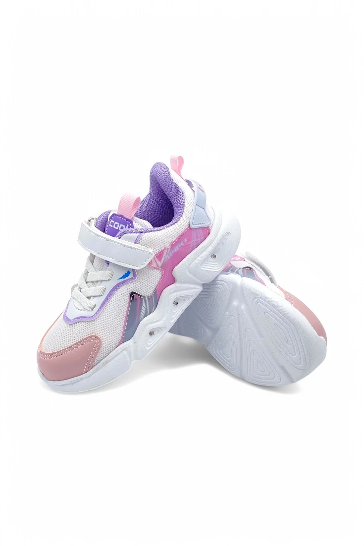 Işıklı Cırtlı Ortopedik Taban Çocuk Spor Ayakkabı - Pudra