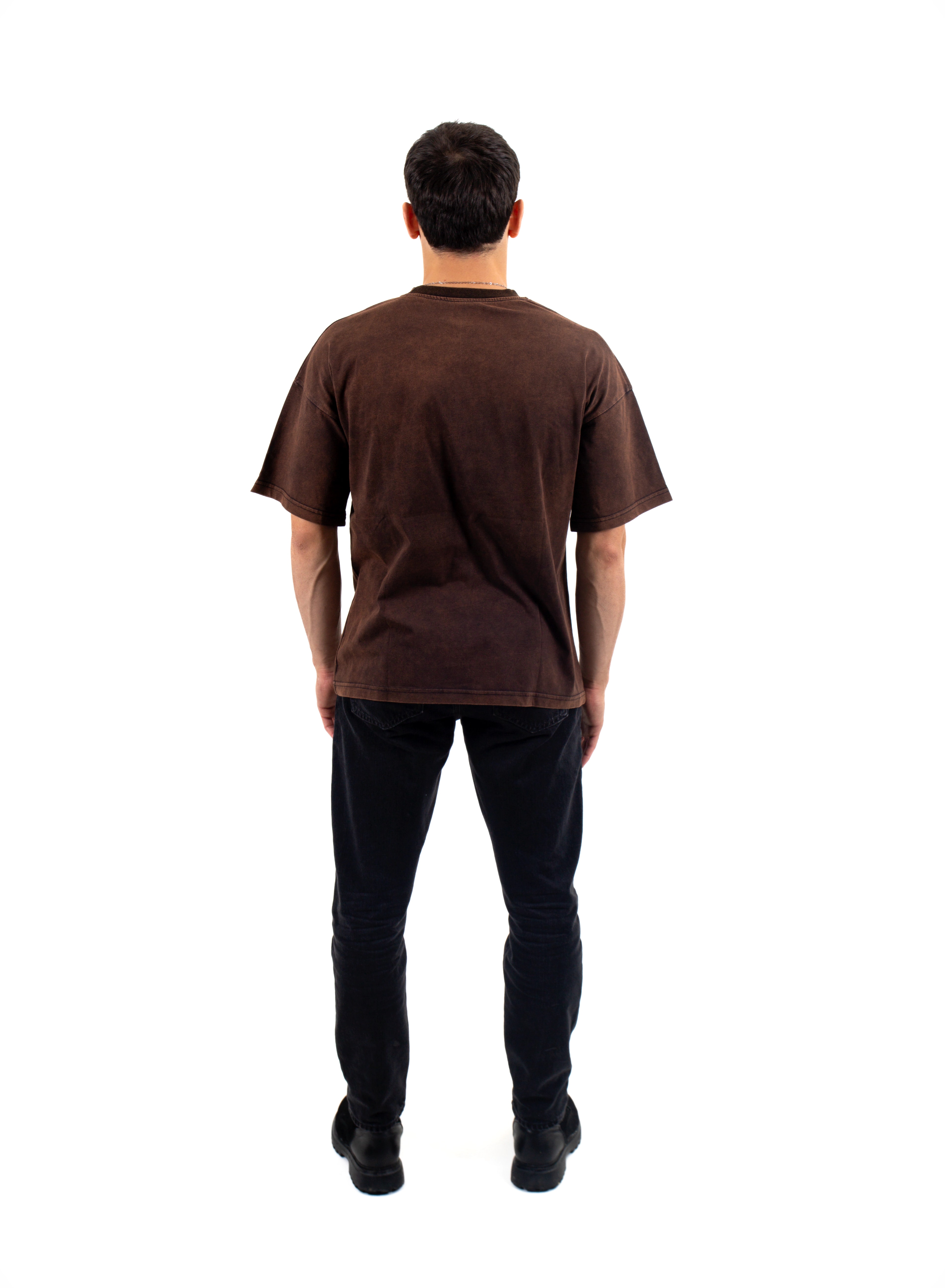  Basic Yıkama Detaylı Oversize Tişört - Kahverengi