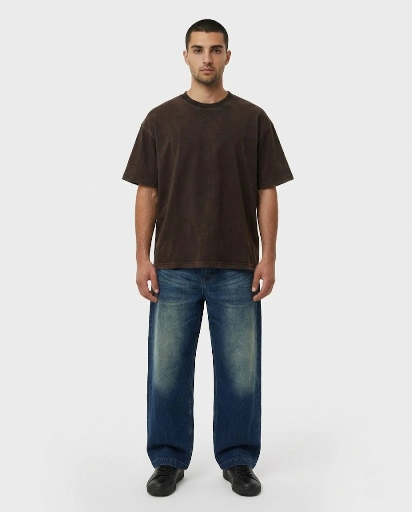  Basic Yıkama Detaylı Oversize Tişört - Kahverengi