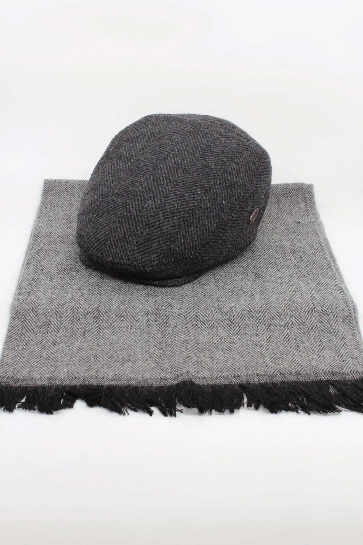 London Kasket Atkı Set Gri Balık Sırtı