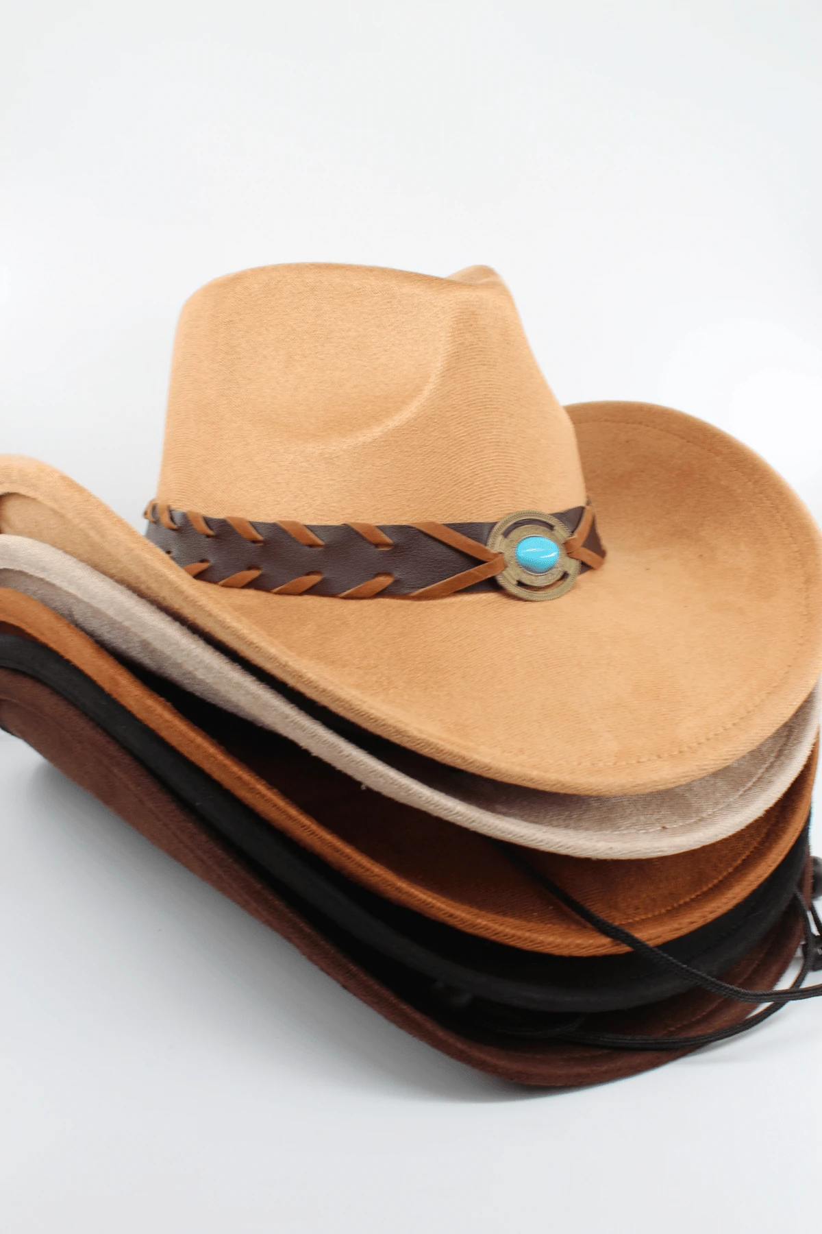 Unisex Süet Kovboy Şapka Ayarlanabilir İp Detaylı Deri Tokalı Western Şapka