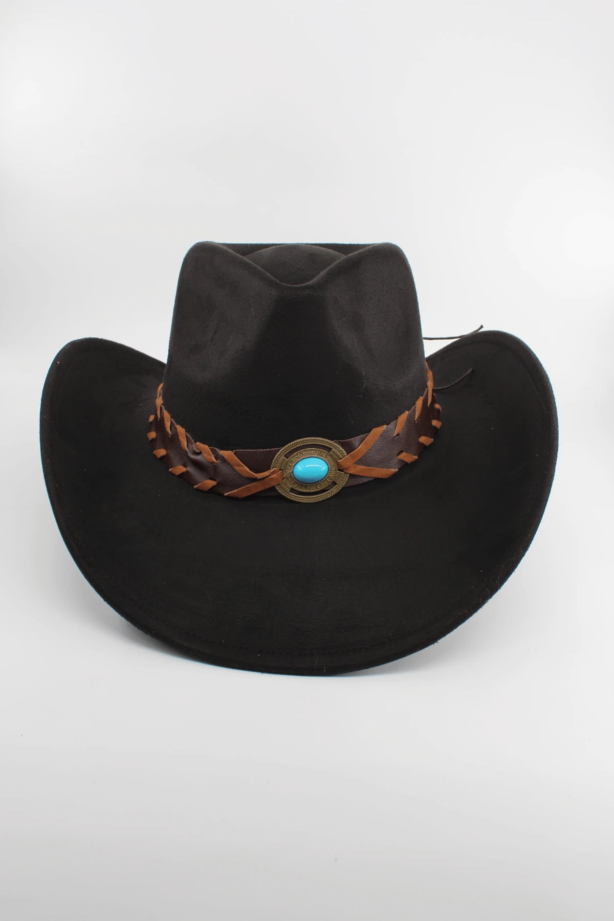 Unisex Süet Kovboy Şapka Ayarlanabilir İp Detaylı Deri Tokalı Western Şapka