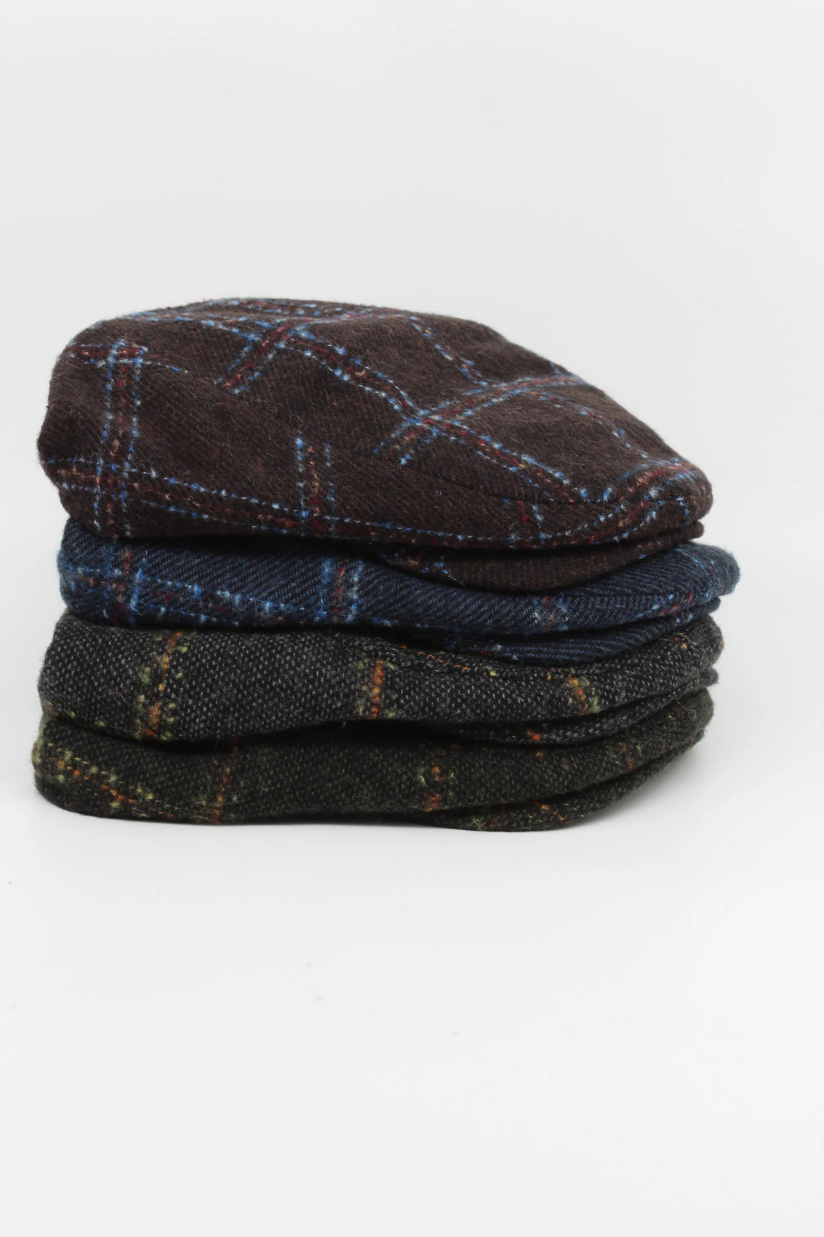 Vintage Kareli Kışlık Kasket Şapka | Yünlü Dokuma