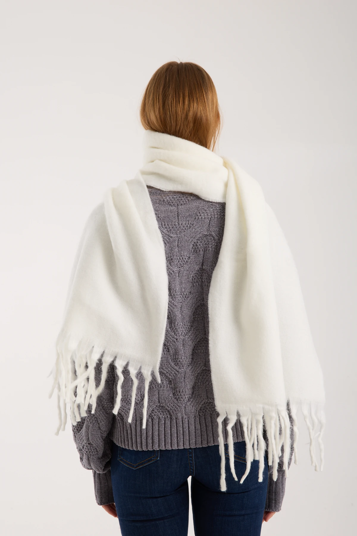 Kadın Yumuşak Dokulu Uzun Şal Atkı  - EKRU