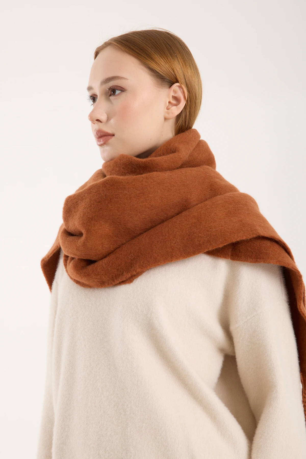 Kadın Yumuşak Dokulu Uzun Şal Atkı  - KİREMİT