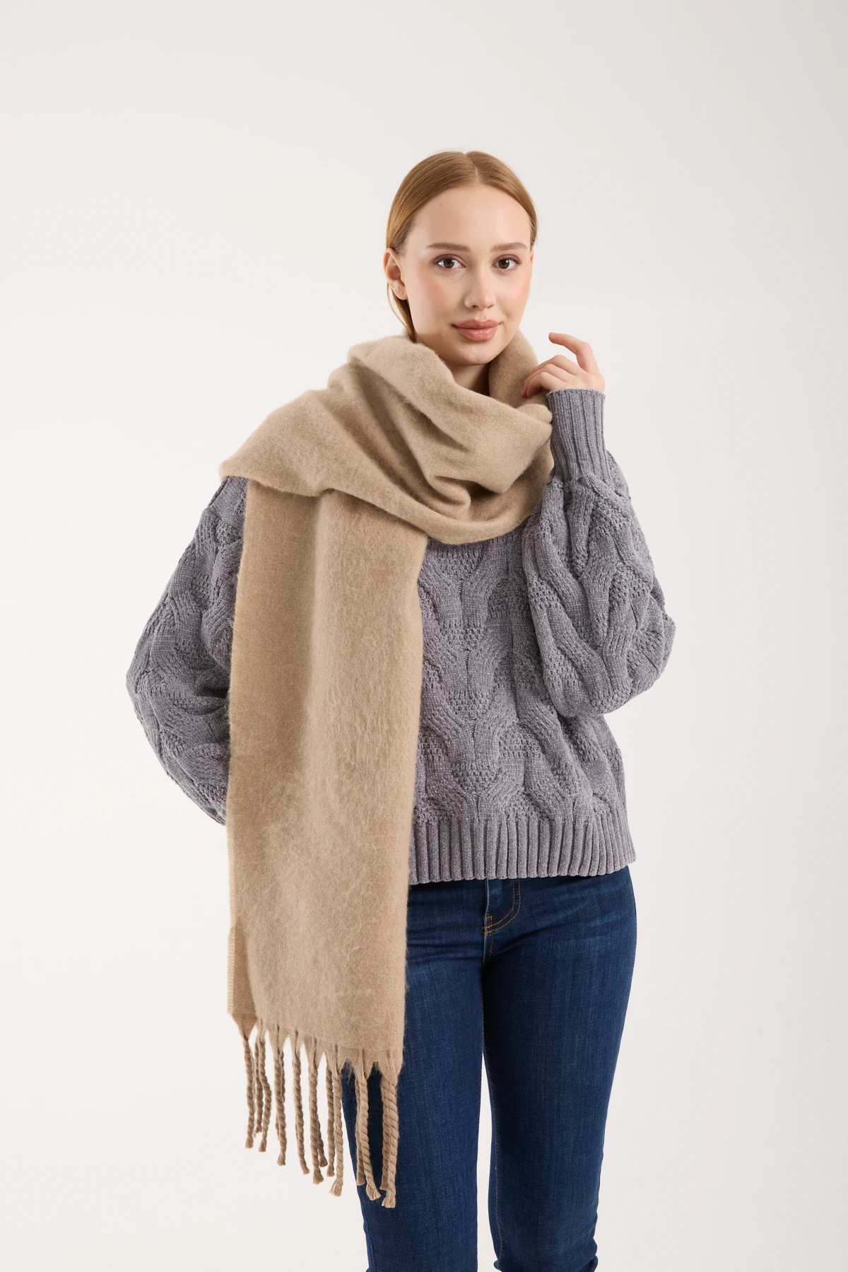 Kadın Yumuşak Dokulu Uzun Şal Atkı 