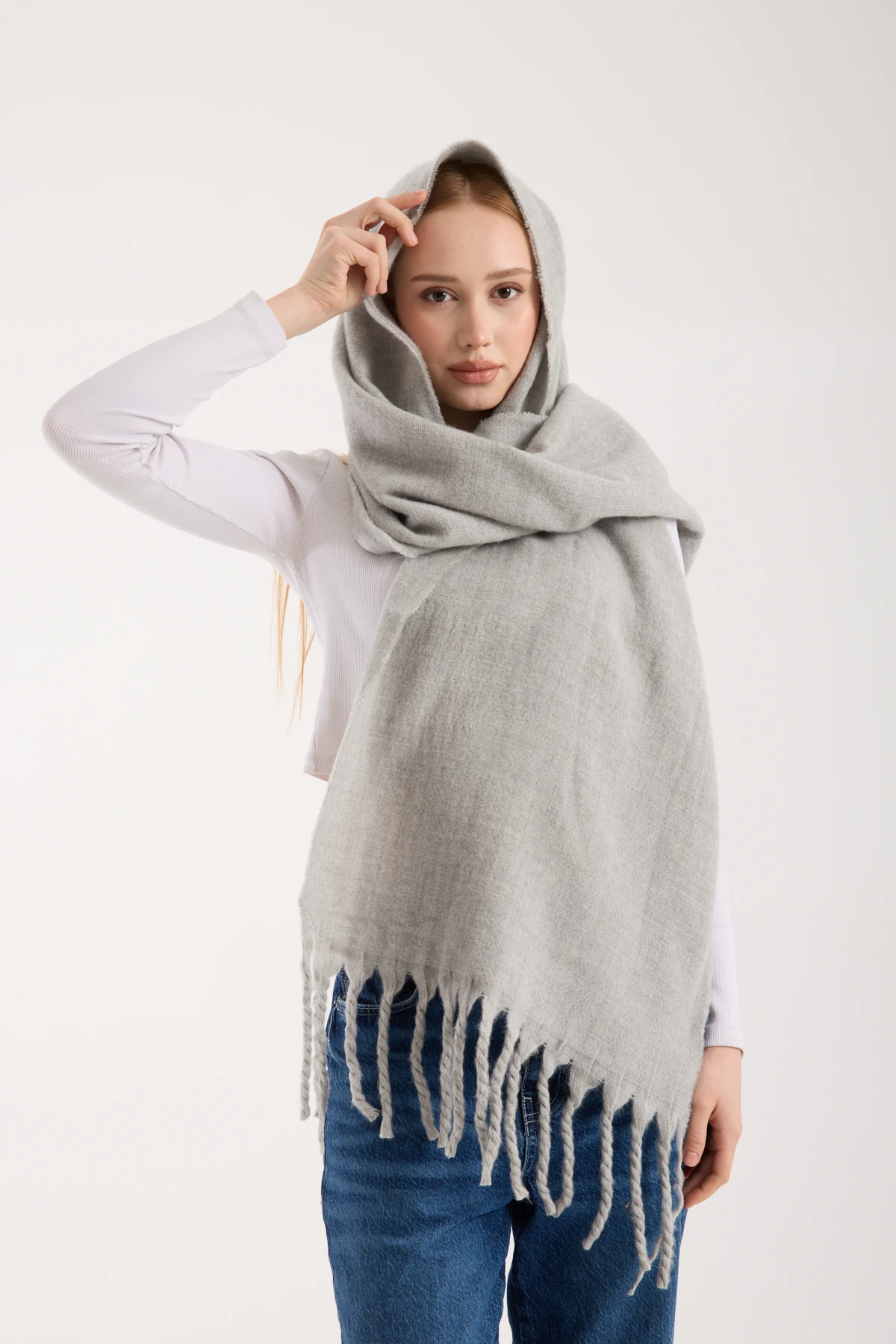 Kadın Yumuşak Dokulu Uzun Şal Atkı  - GRİ