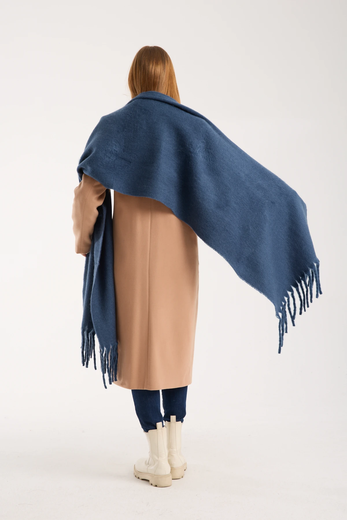 Kadın Yumuşak Dokulu Uzun Şal Atkı  - MAVİ