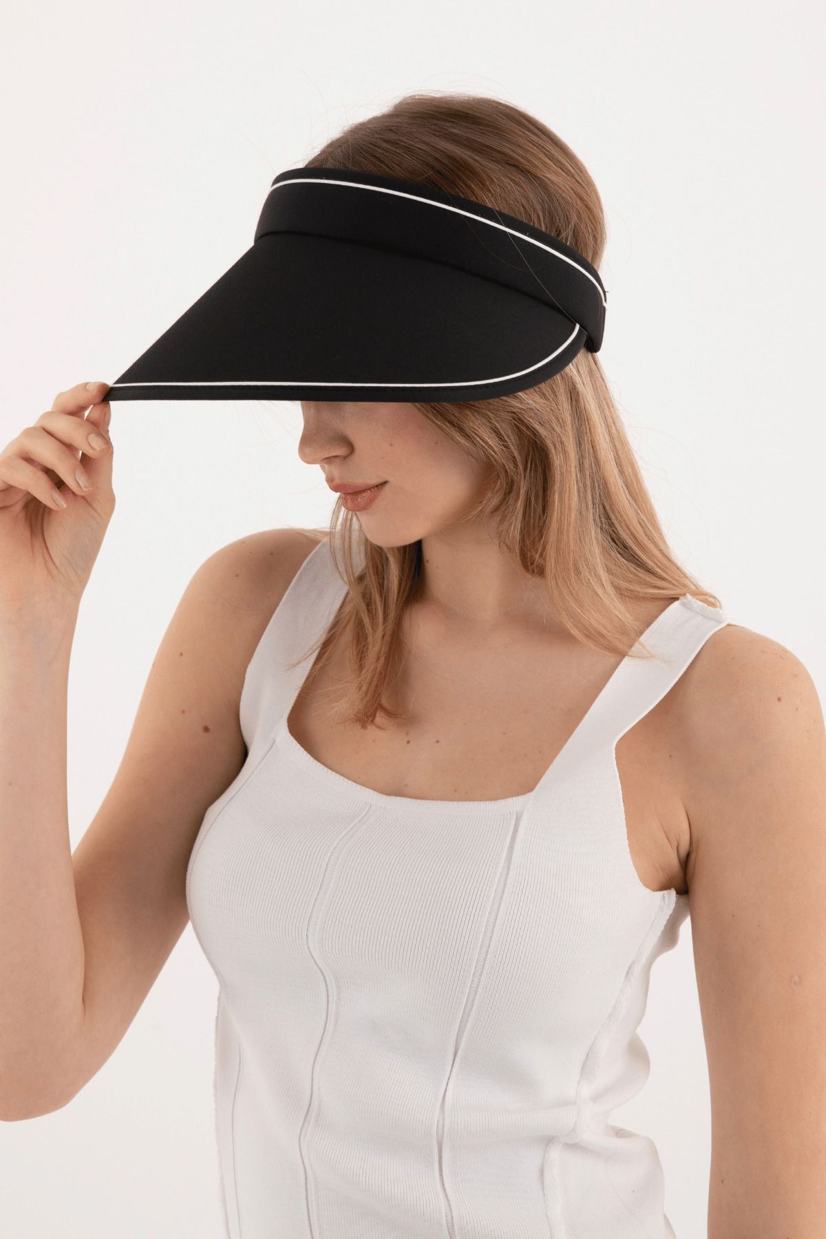 Unisex Uv Koruyucu Vizör Şapka (Beden Ayarlı)Siperlik Tenis Şapka - SİYAH