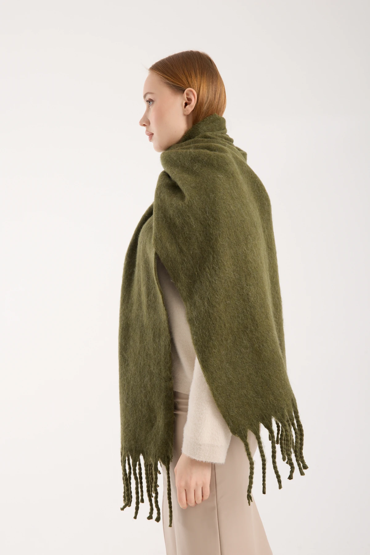 Kadın Yumuşak Dokulu Uzun Şal Atkı  - YEŞİL