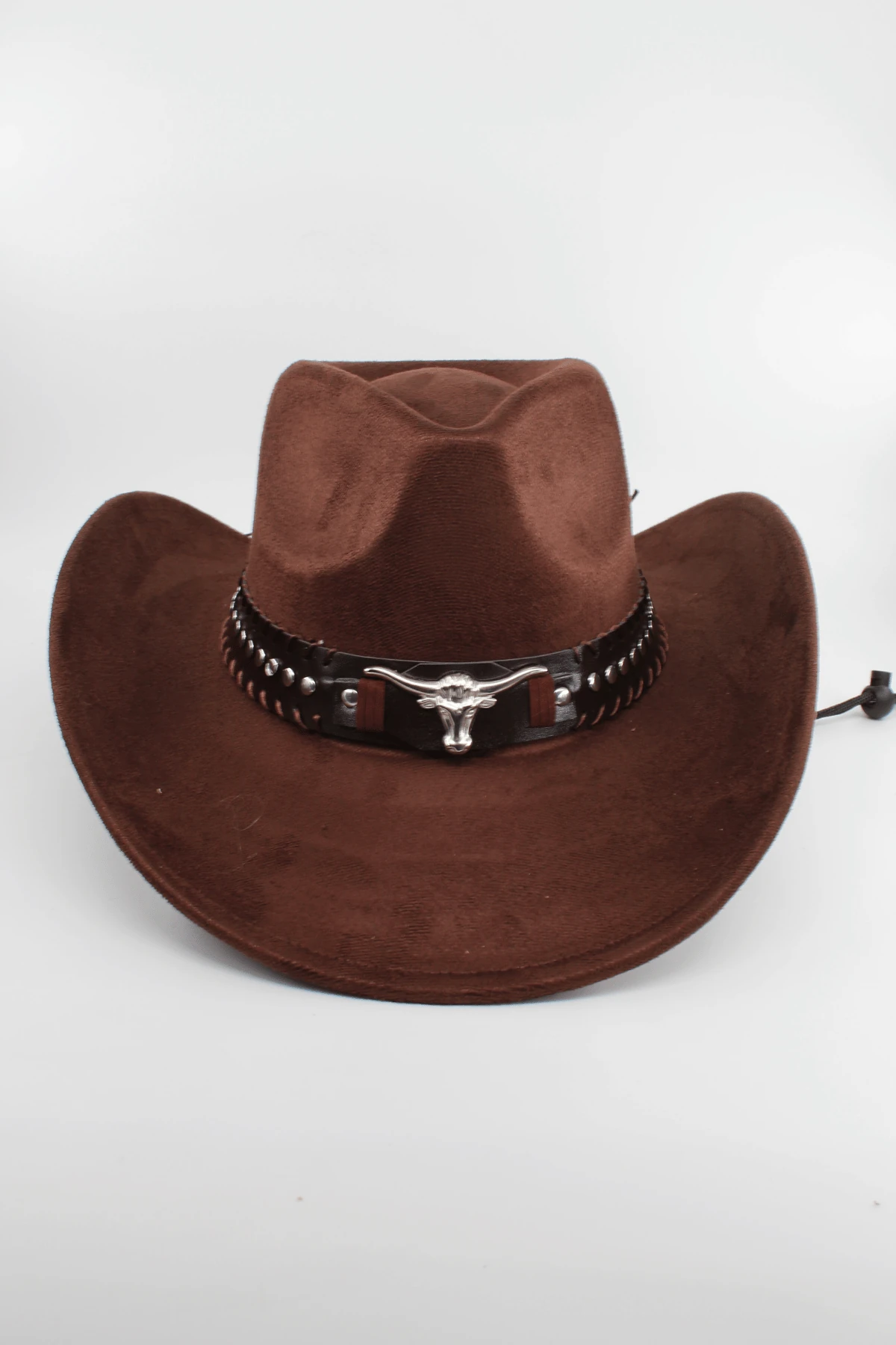 Unisex Süet Kovboy Şapka Ayarlanabilir İp Detaylı Deri Tokalı Western Şapka