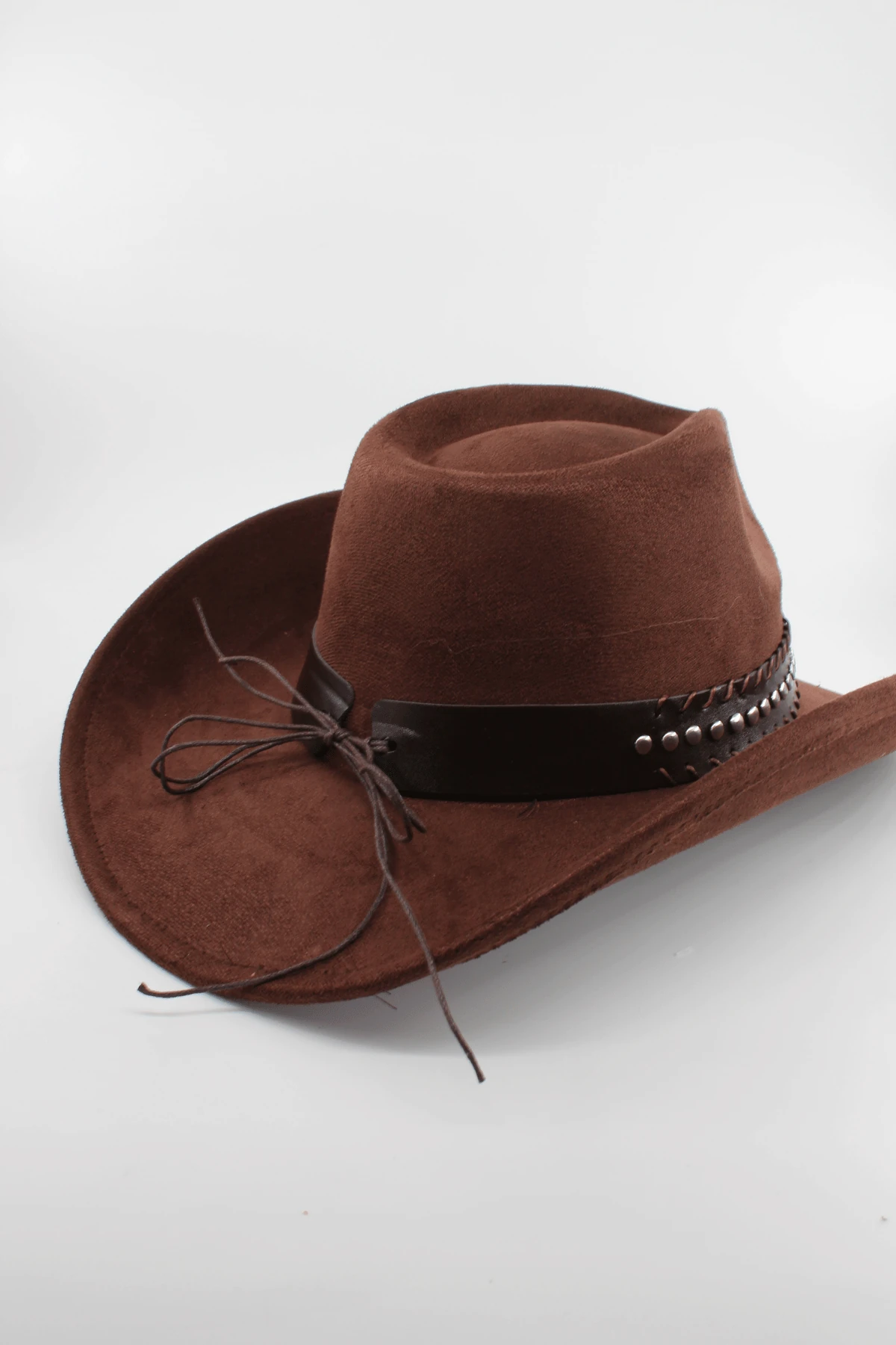 Unisex Süet Kovboy Şapka Ayarlanabilir İp Detaylı Deri Tokalı Western Şapka