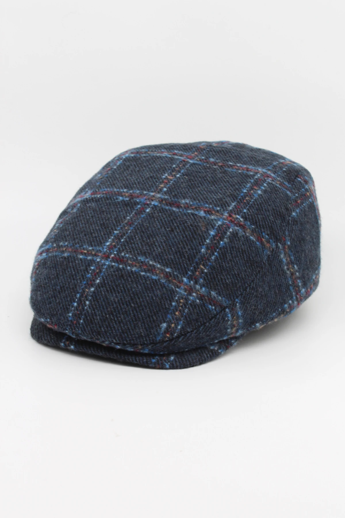 Vintage Kareli Kışlık Kasket Şapka | Yünlü Dokuma