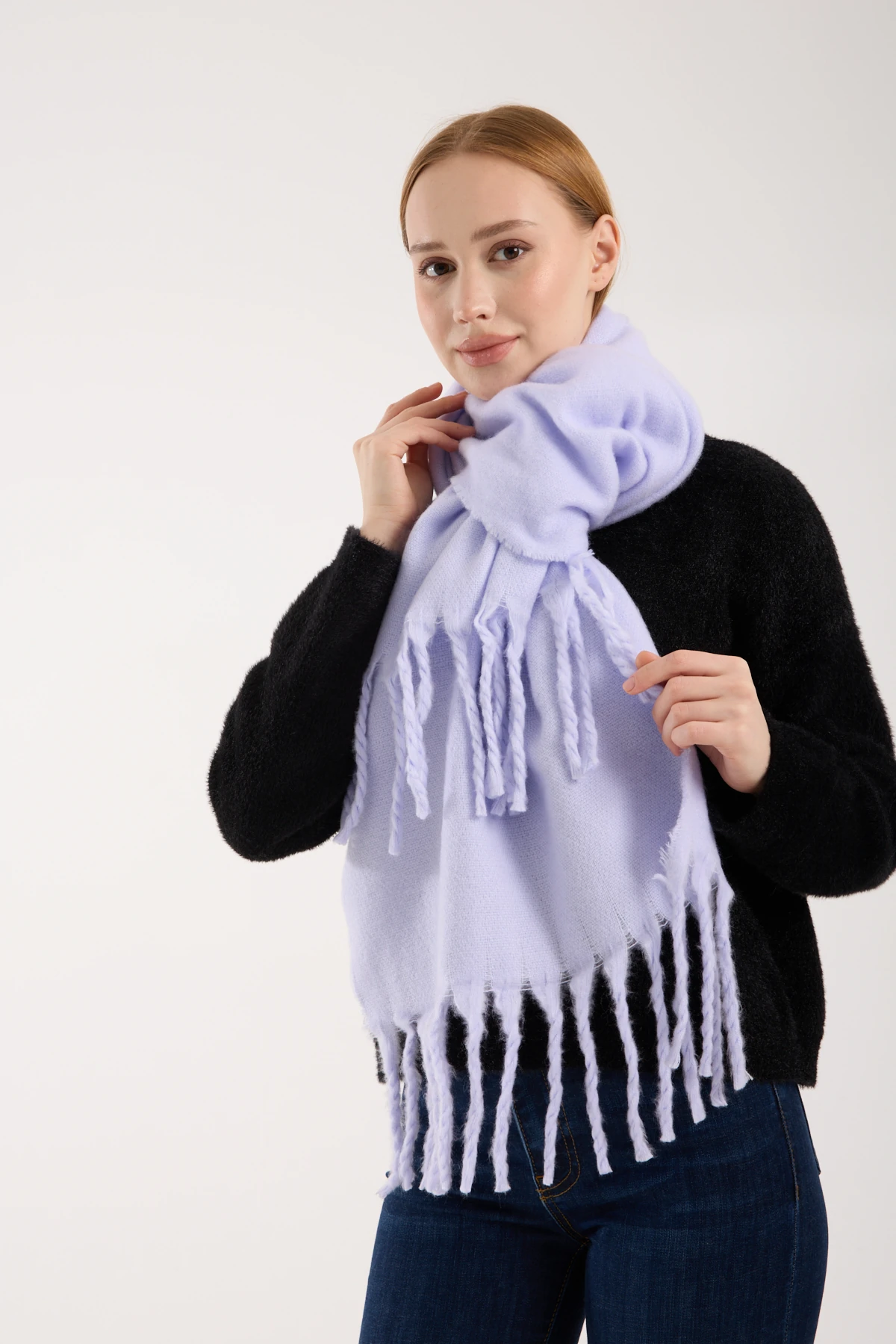 Kadın Yumuşak Dokulu Uzun Şal Atkı  - LİLA