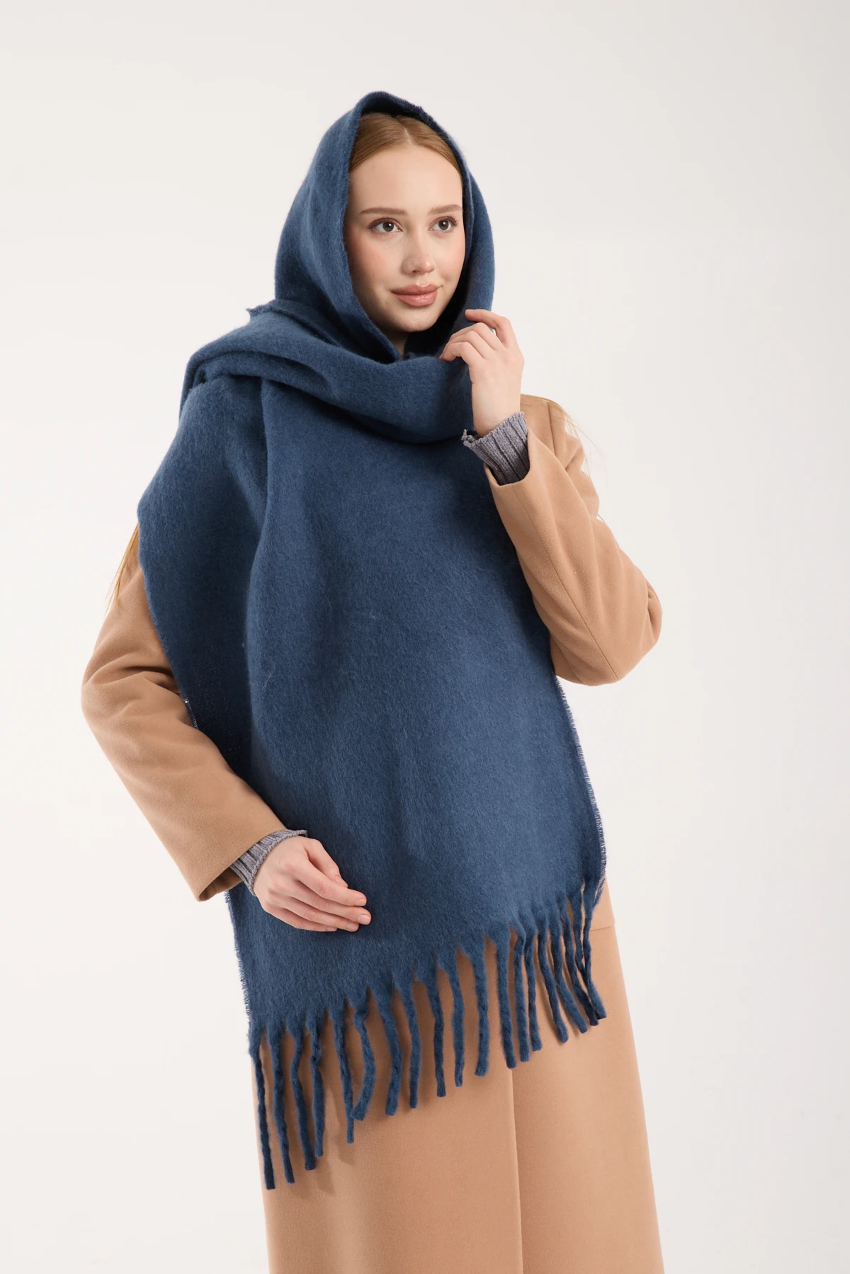 Kadın Yumuşak Dokulu Uzun Şal Atkı  - MAVİ